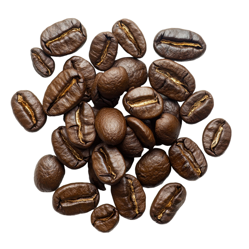 Coffee grains isolated on a Transparent background showcasing their rich color and texture, coffee grainsisolated on background png