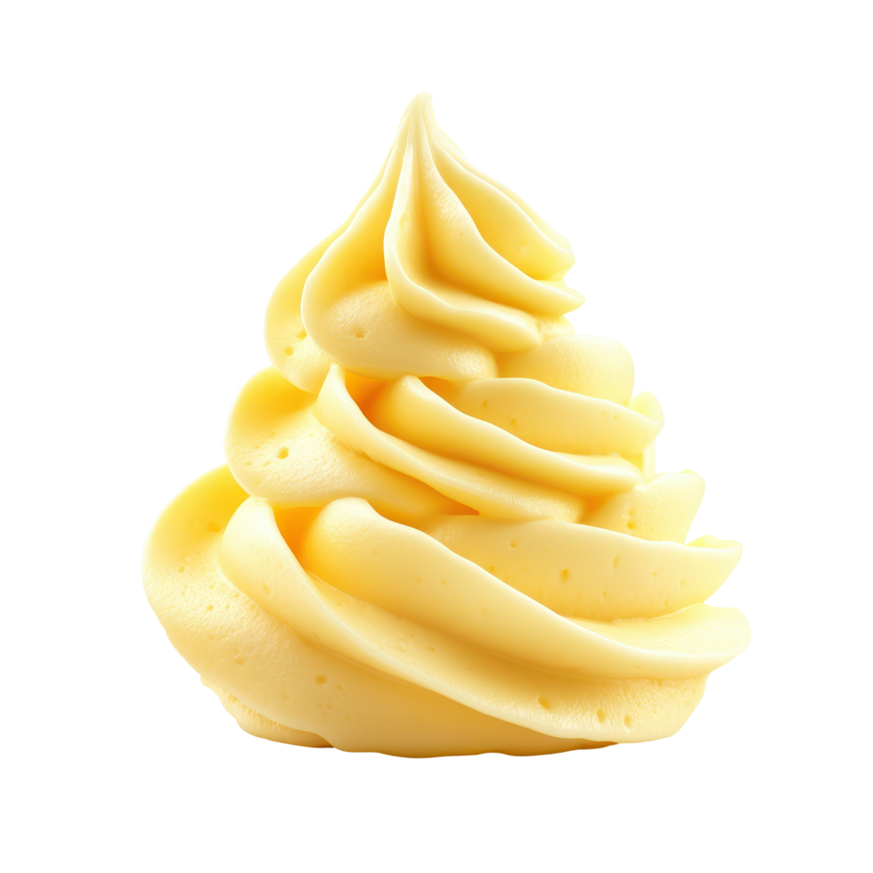 Yellow whipped cream swirl on a Transparent background perfect for desserts and pastries, whipped cream isolated on background png