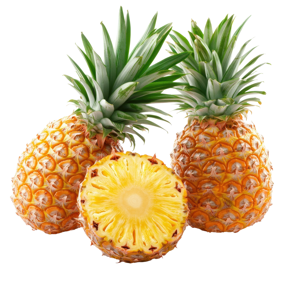 Fresh ripe pineapples on white background showcasing vibrant color and texture for culinary uses, Fresh ripe pineapples isolated on white background png