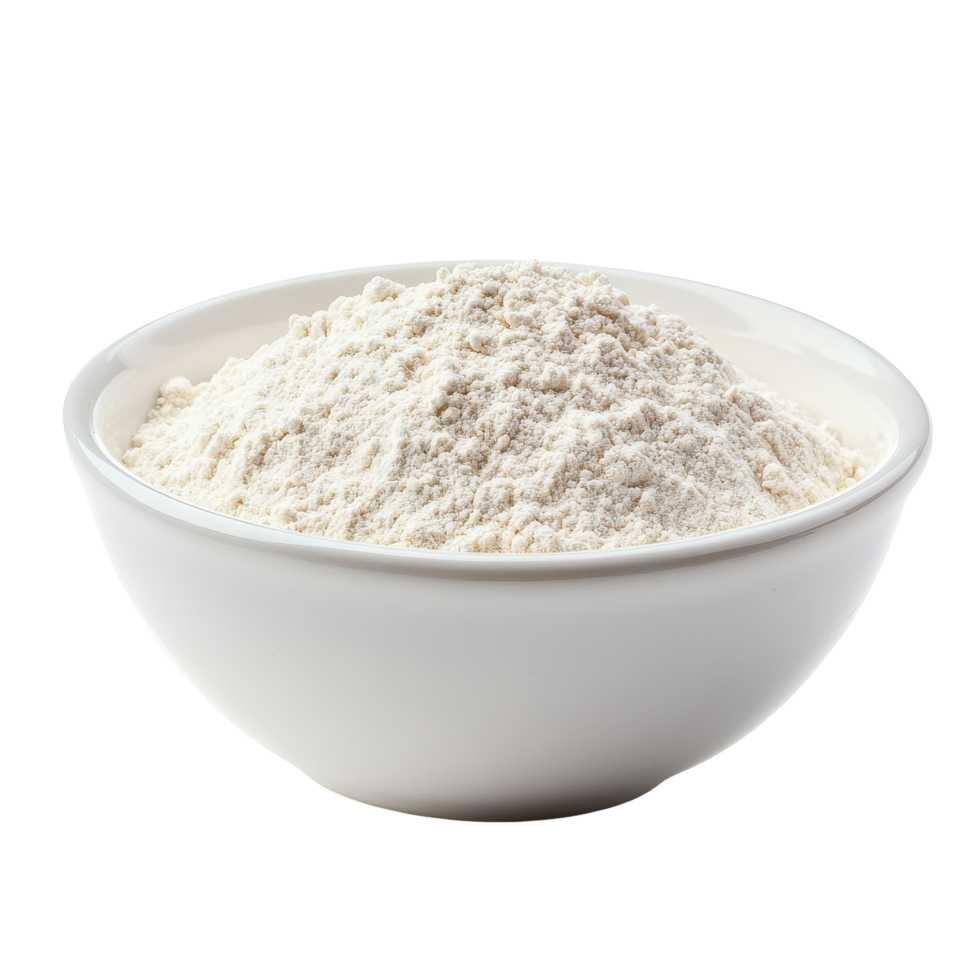 Flour in a white bowl on a white background for baking and cooking purposes, flour in white bowl isolated on white background png