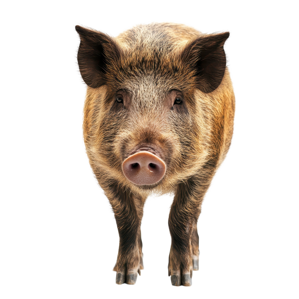Wild boar stands alone on a Transparent background showcasing its features and texture, Wild Boar isolated on background png