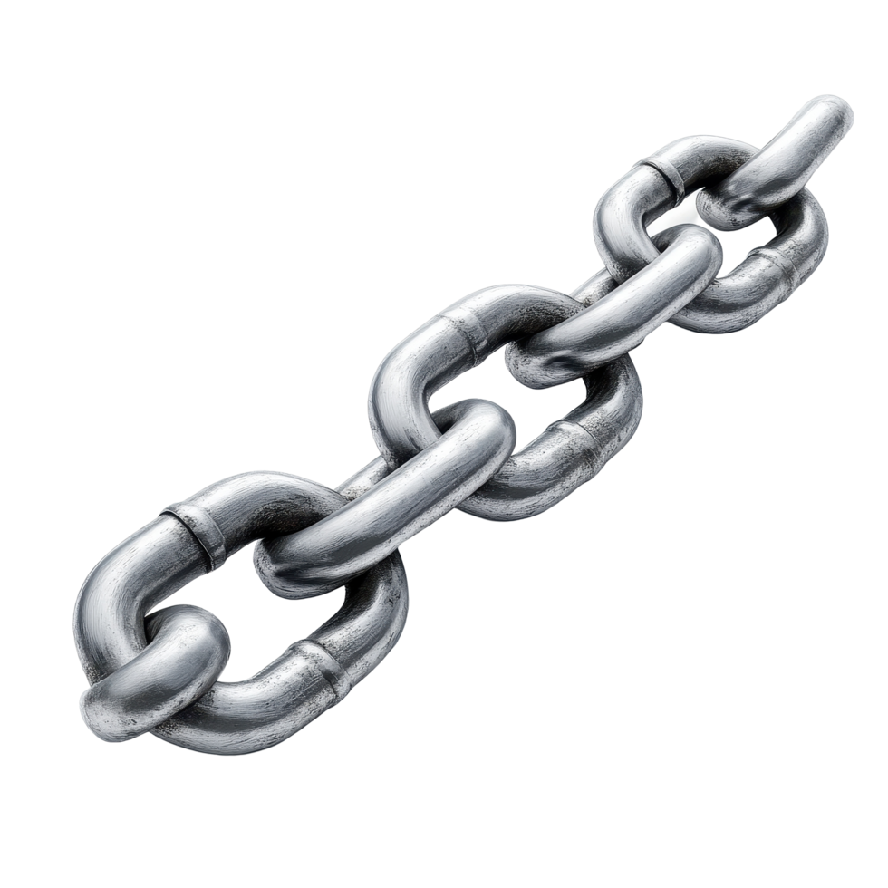 Steel chain laid out on a Transparent background showcasing its design and texture for industrial applications, steel chain on isolated on background png