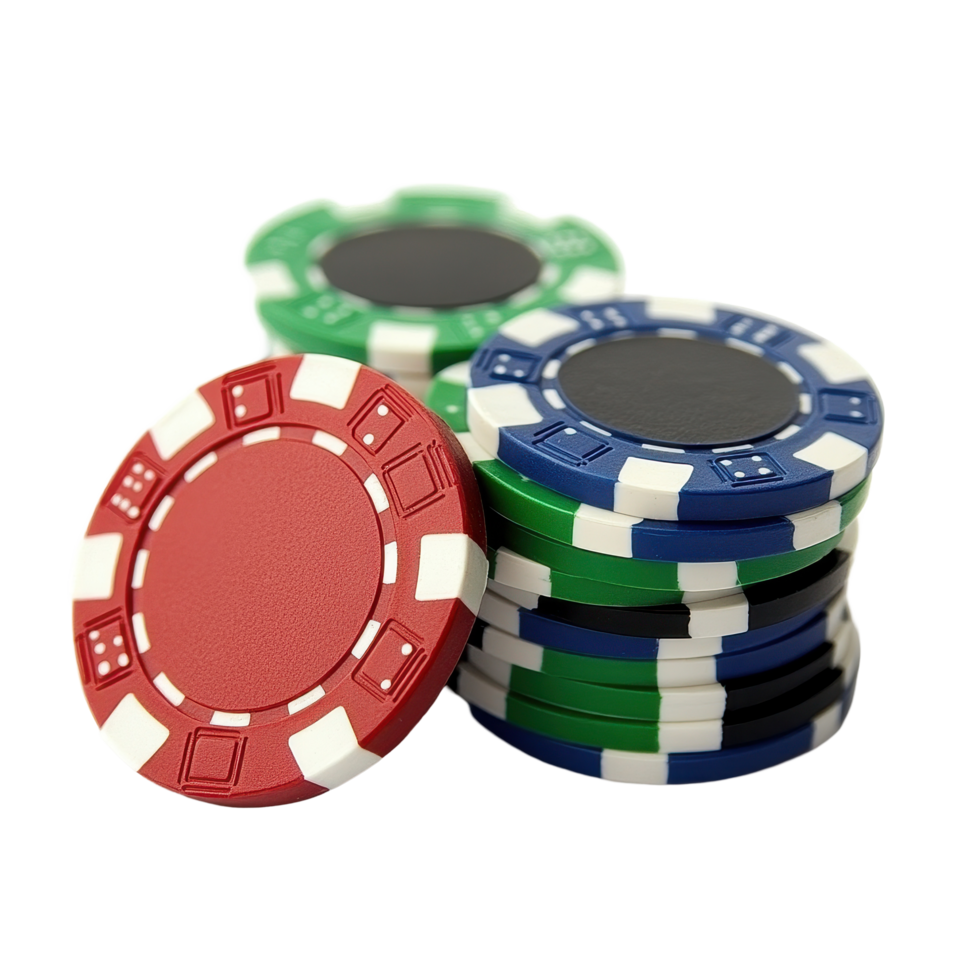 Colorful poker chips stacked together on Transparent background perfect for gaming events and tournaments, poker chip isolated on background png