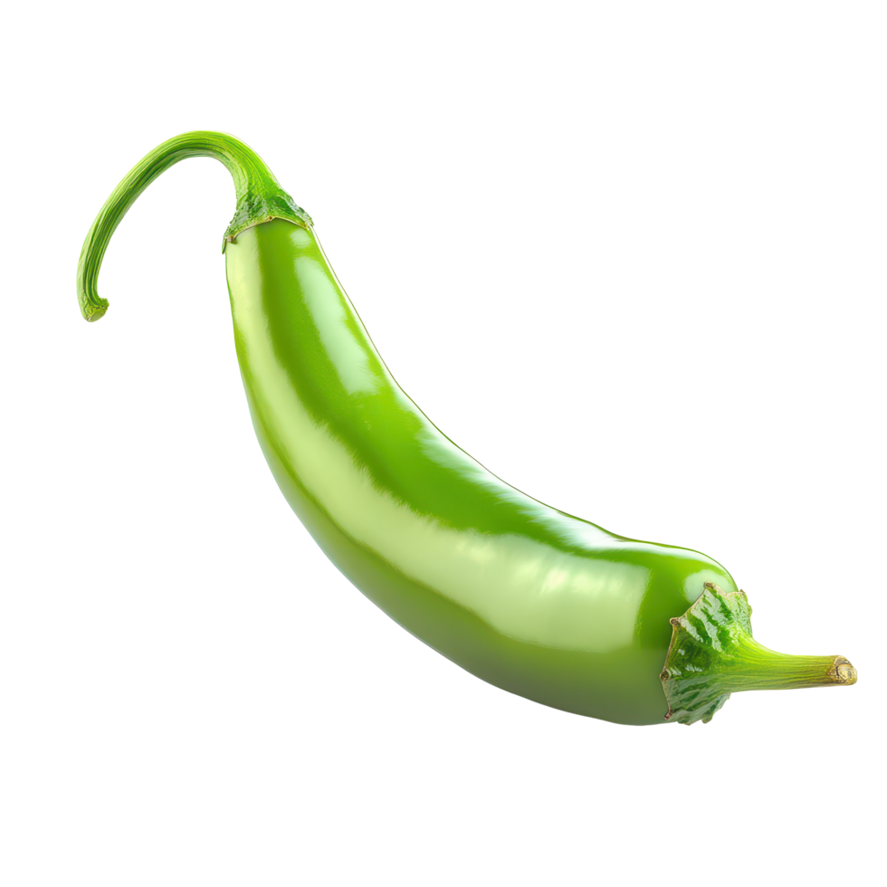 Fresh green chili pepper showcasing vibrant color and smooth surface against a blank white background, Green chili pepper isolated on white background png