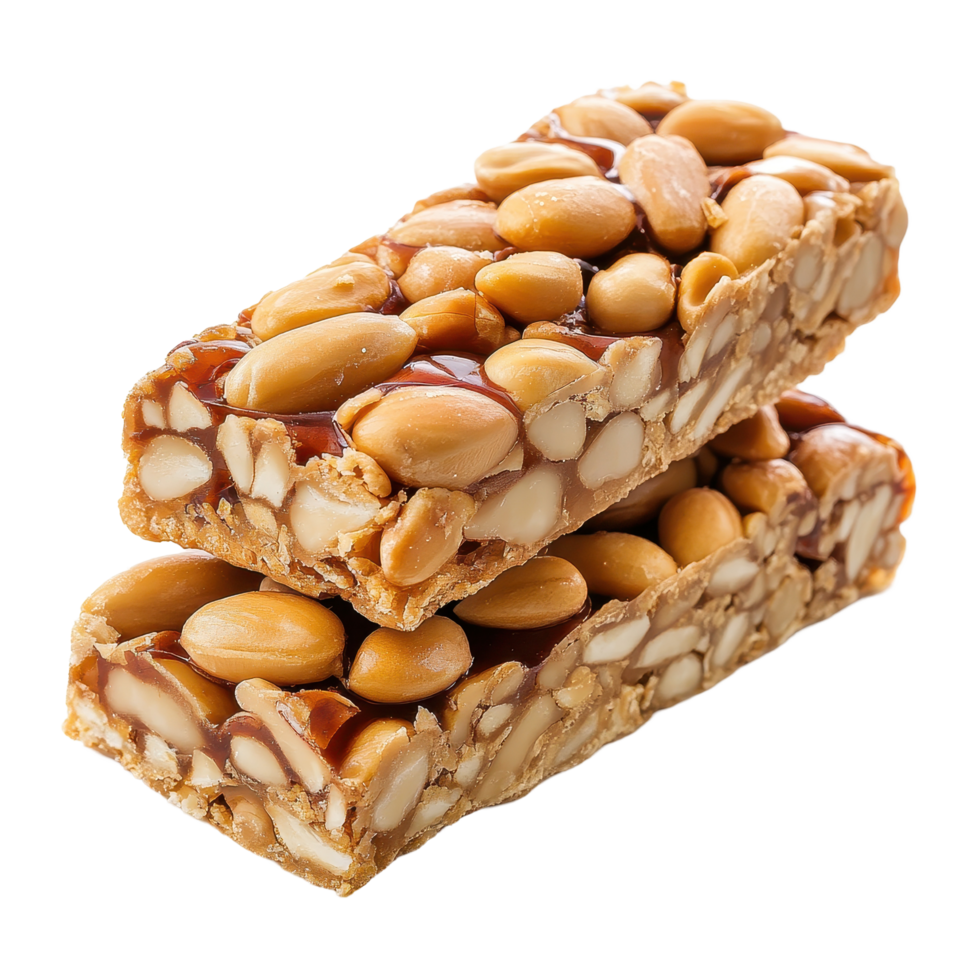 Peanut bars with caramelized nuts on a Transparent background showcasing a sweet snack option, Peanut bars isolated on background png