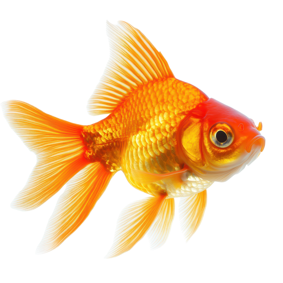 Goldfish swims gracefully in isolation against a clean white background showcasing its vibrant colors, Gold fish Isolationisolated on white background png