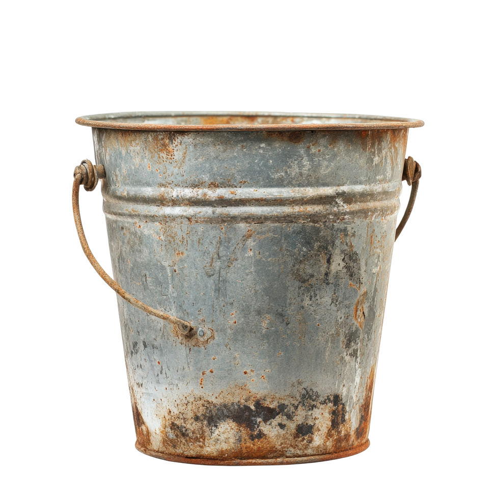 Old metal bucket with rustic charm isolated on Transparent background for decorative or practical use, Old metal bucket isolated on background png