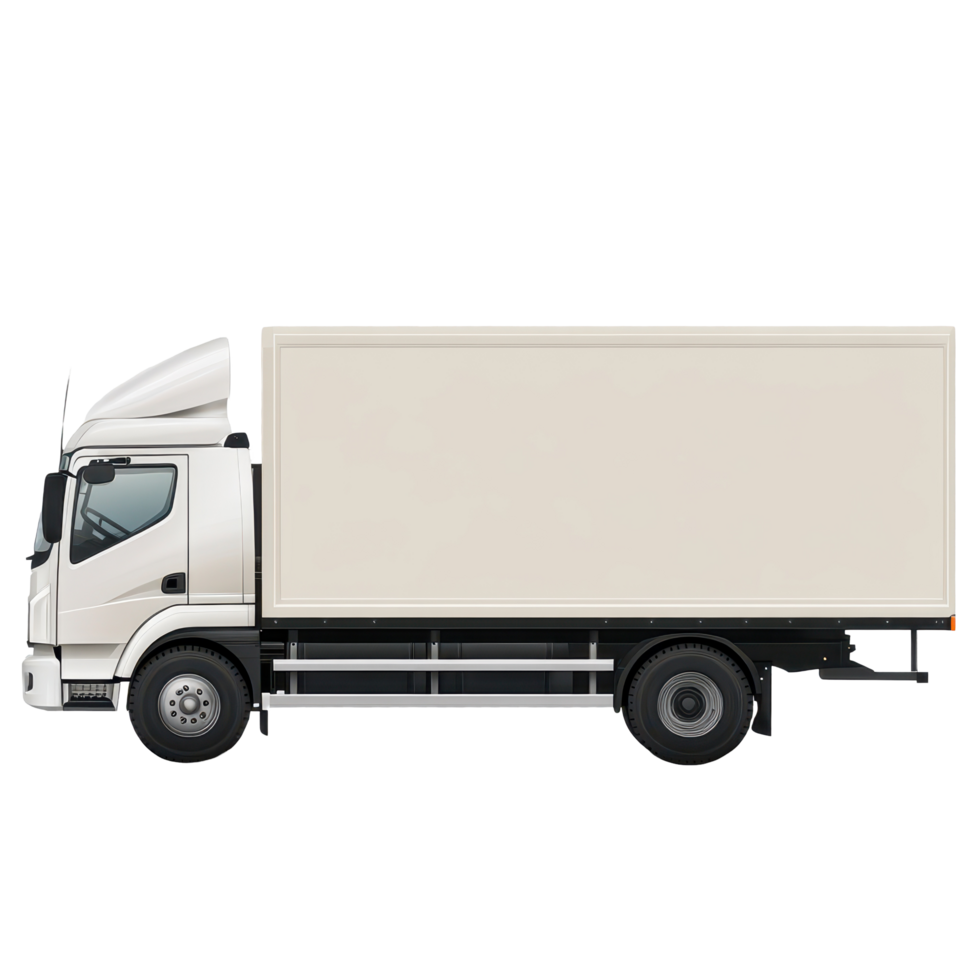 Delivery cargo truck parked with a blank cargo area ready for transport tasks, white delivery cargo truck on isolated transparent background, car mockup template png