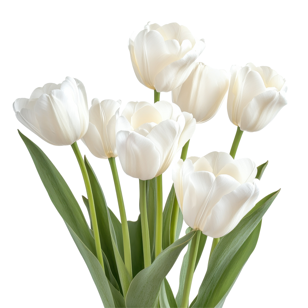 White tulips in closeup focus on elegant flowers against pure Transparent background for fresh decor ideas, Closeup red tulips isolated on background png