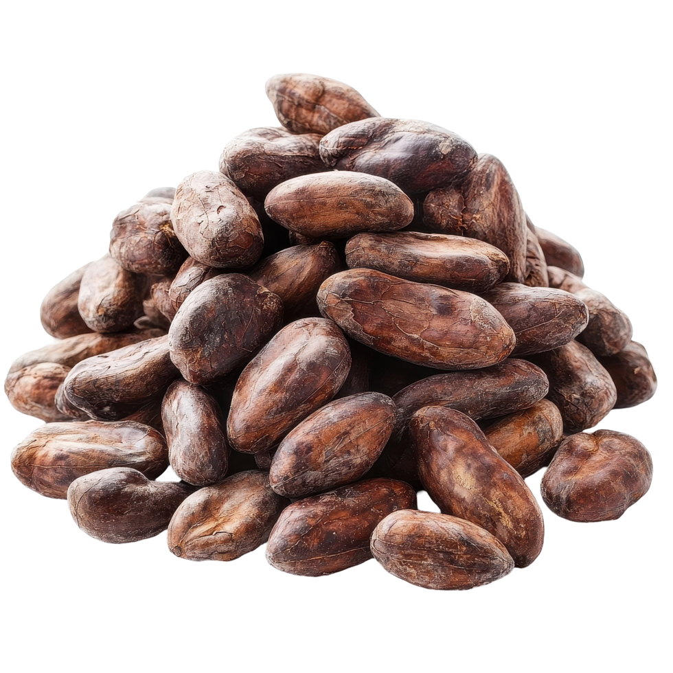 Pile of cocoa beans isolated on a Transparent background showcasing their rich texture and natural hues, Pile of cocoa beans isolated on background png