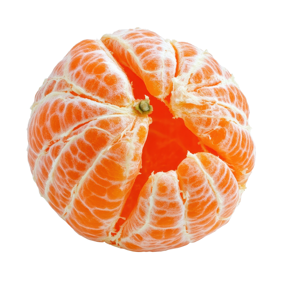 Fresh peeled tangerine isolated on white background highlighting vibrant color and texture for culinary uses, Fresh peeled tangerine isolated on white background png