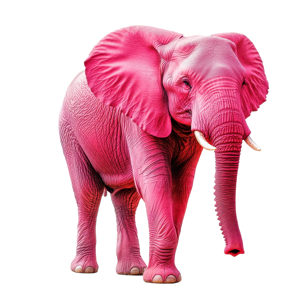 Pink elephant standing alone on Transparent background showcasing its unique color and features, Pink Elephant isolated on background png