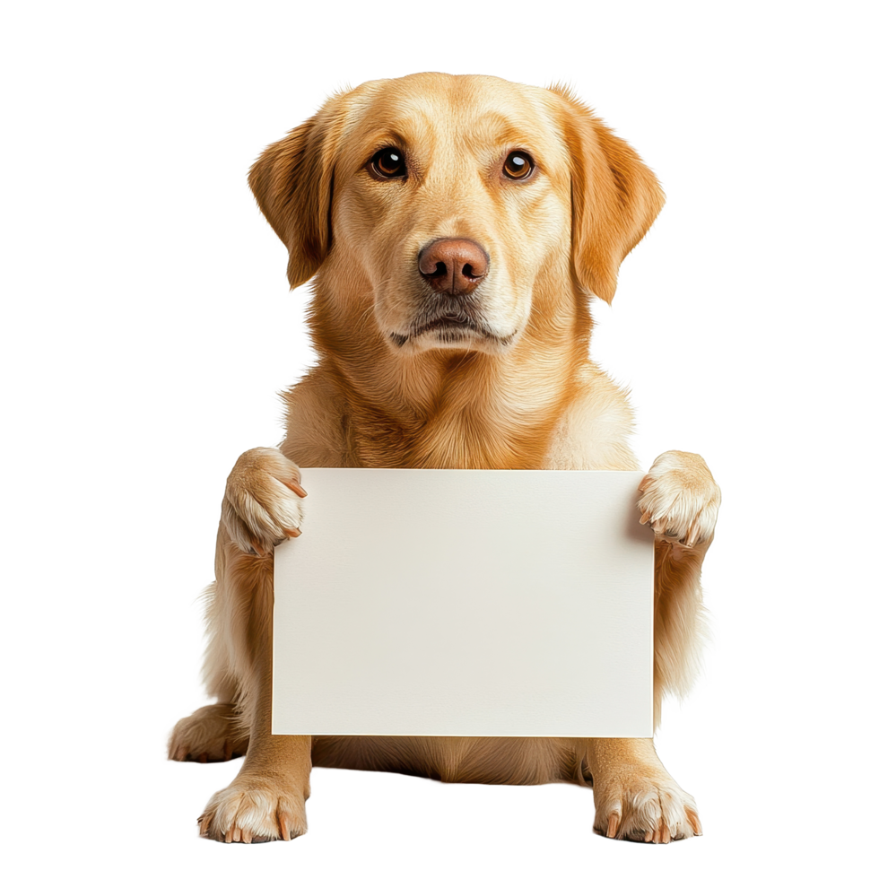 Dog holding a blank sign on a Transparent background in a playful and charming pose, Dog Working as Sign Holder png