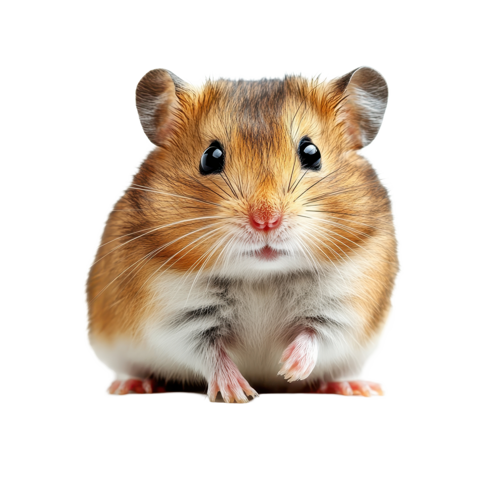 Cute hamster stands calmly on a white background showcasing its soft fur and expressive features, hamster isolated on white background png