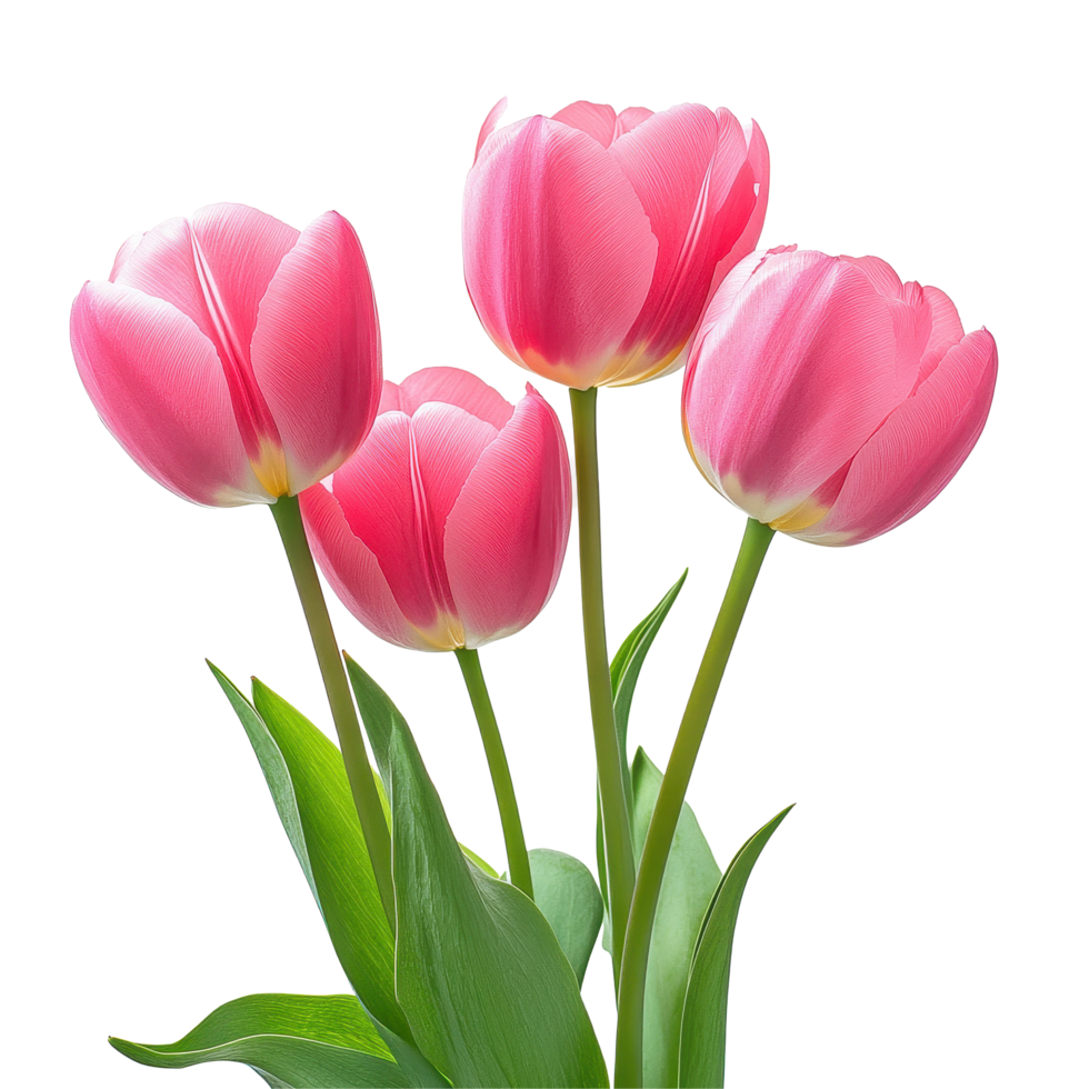 Beautiful pink tulips isolated on a Transparent background, perfect for spring decoration and floral arrangements, Tulips flowers on background png