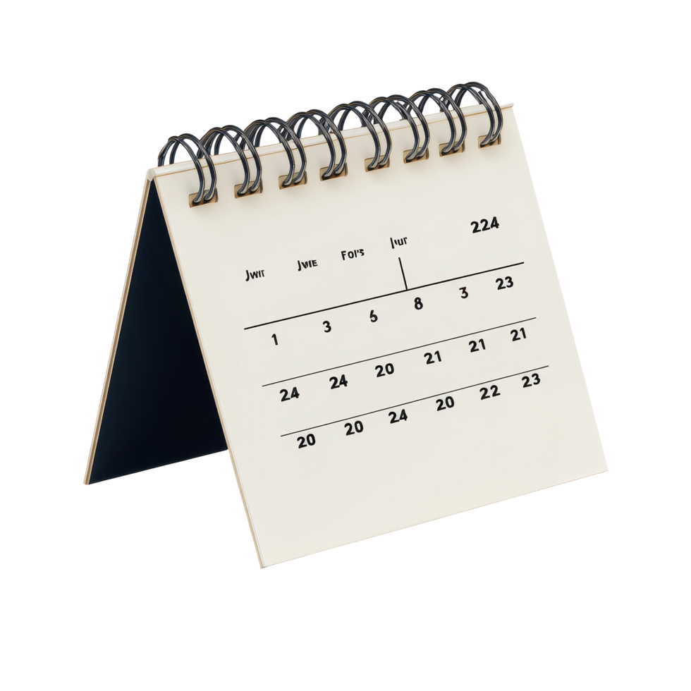 Table calendar for January displayed against a Transparent background featuring clear date layout, table calendar 2024 january isolated on White background png