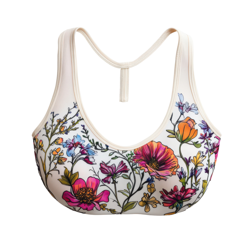 Floral design bra top with a Transparent background, perfect for summer occasions or as trendy loungewear, woman s bra top with a floral design background png
