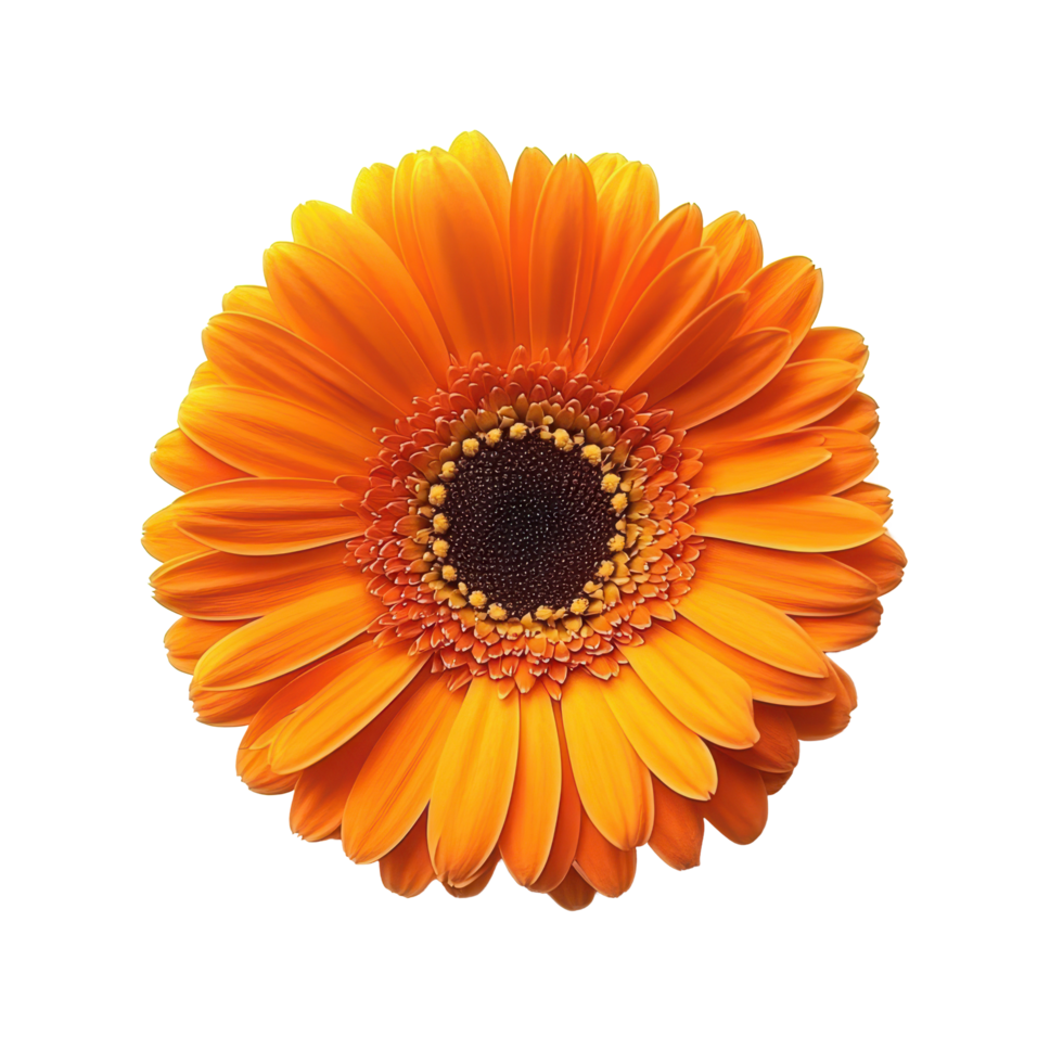 Vibrant orange gerbera flower against a bright white background showcasing its natural beauty and details, gerbera flower isolated on white background png