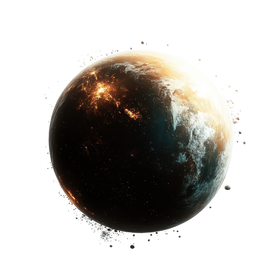 Vibrant planet in the depths of outer space with vivid surface details and luminous features, Planet in the outer space Transparent background png