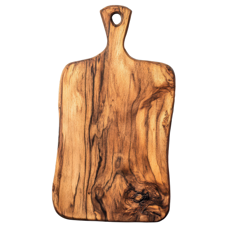 Beautiful wooden cutting board with unique grain pattern on a Transparent background, Wooden cutting board isolated background with background png