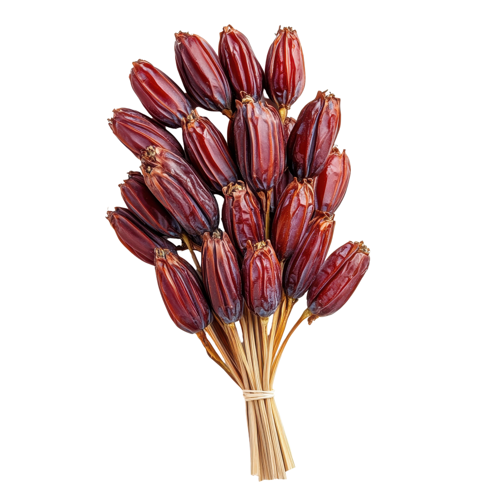 Raw red date palm bunch isolated on Transparent background showcasing rich color and texture, red raw date palm isolated on background png