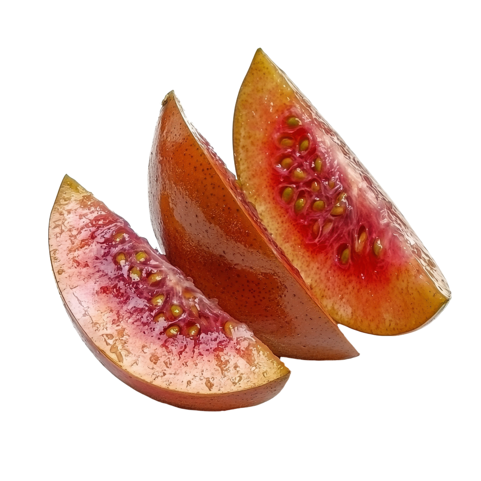 Flacourtia fruit segments showcasing vibrant colors and unique texture on a white background, Flacourtia fruit isolated on white background png