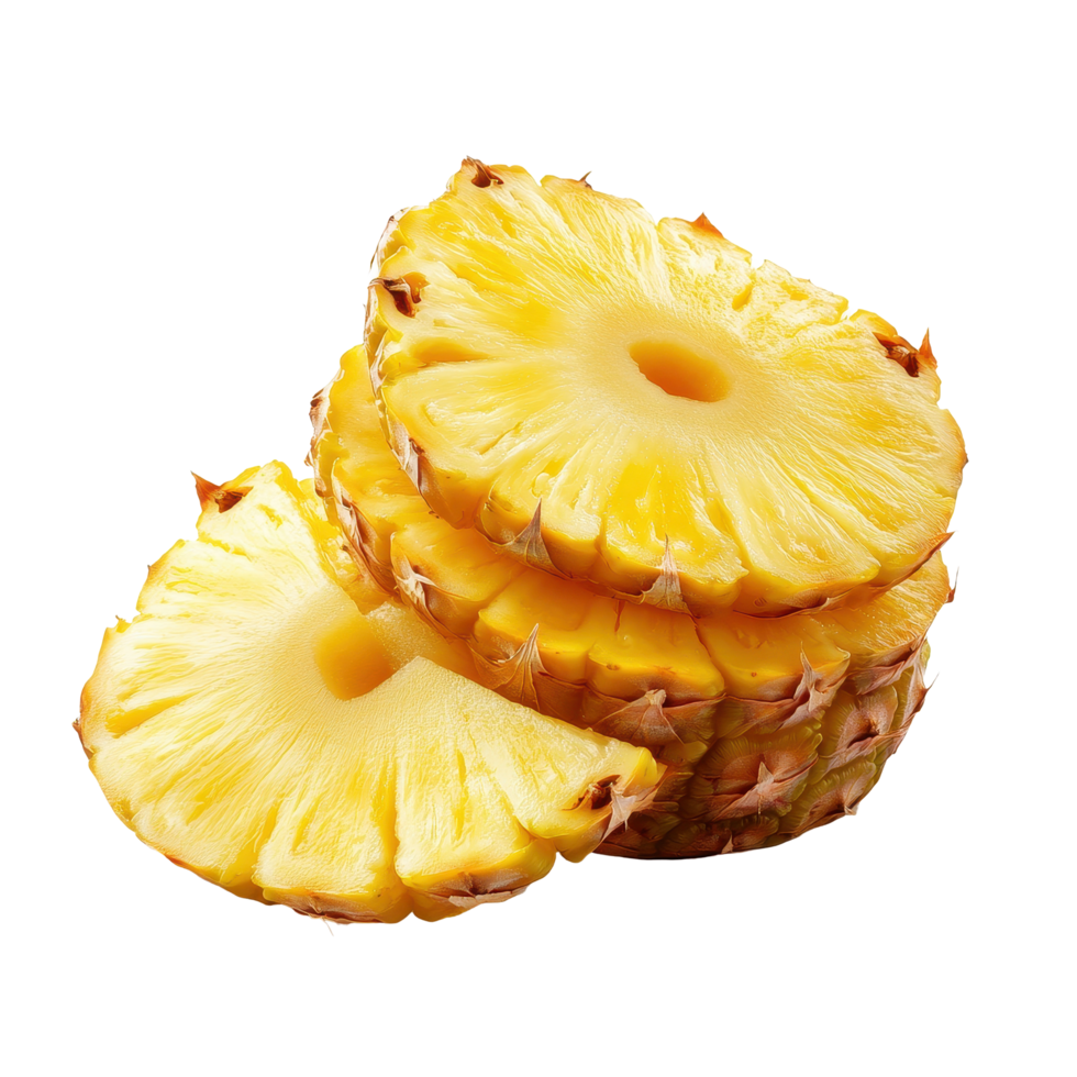Sliced pineapple arranged on a Transparent background showcasing tropical freshness and vibrant color, Sliced pineapple isolated on background png