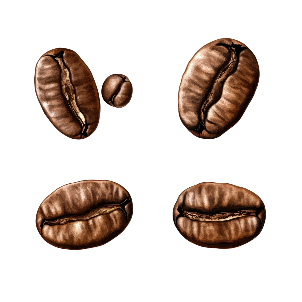 Roasted coffee beans displayed in a transparent background for a clean and modern look, roasted coffee beans isolated in transparent png