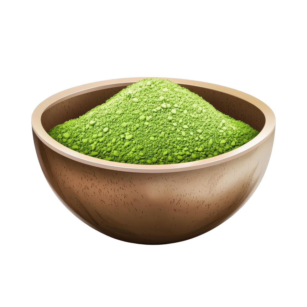 Matcha green tea powder in a wooden bowl for culinary and health uses, Matcha green tea powder in a bowl on ransparent png