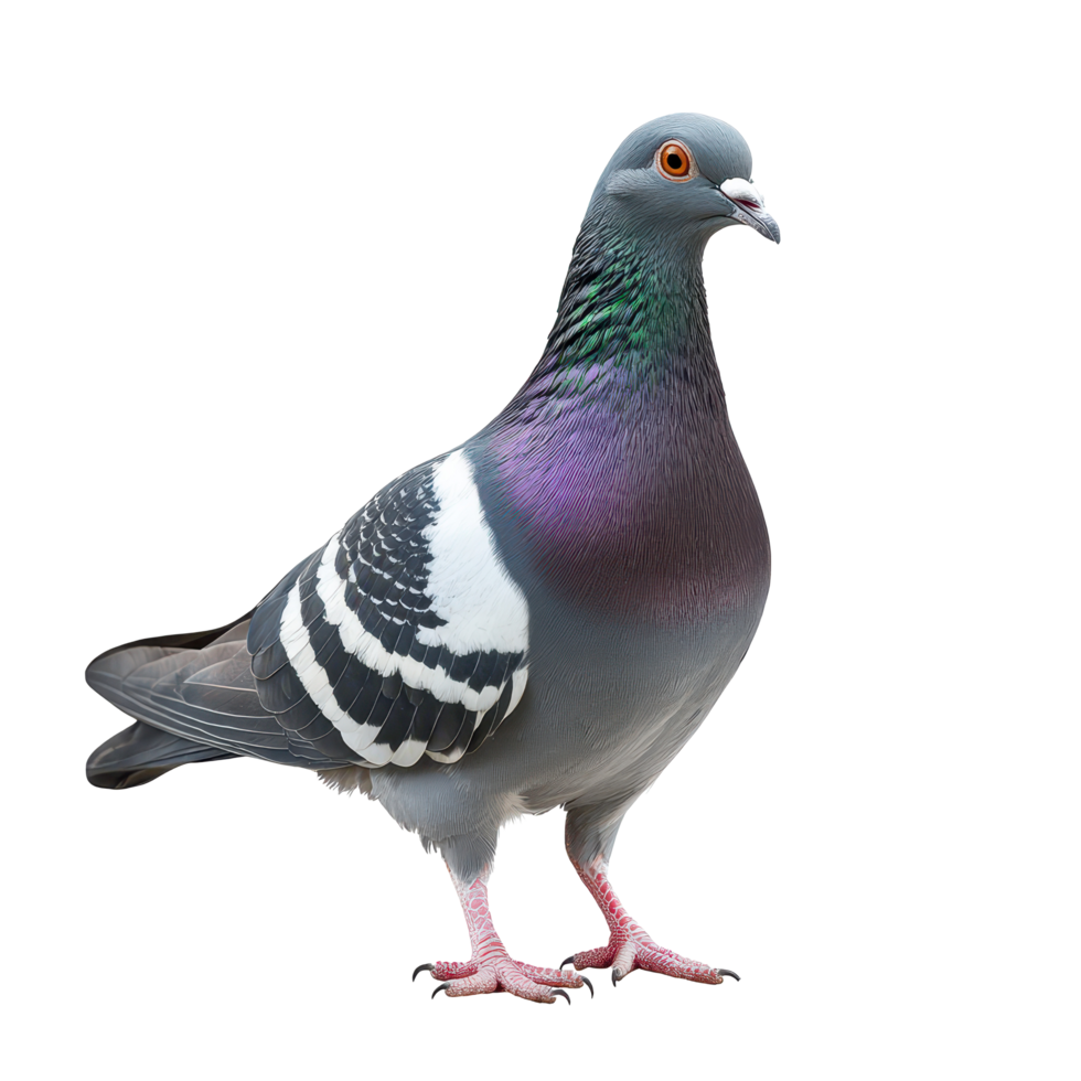 Grey pigeon standing isolated on a white background showcasing its vivid plumage and unique features, grey pigeon isolated on white background png