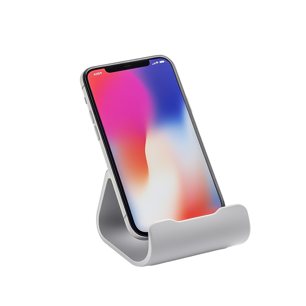 Mobile phone holder displaying a smartphone on a clean white background for stylish device organization, Image a mobile phone holder on a white background png