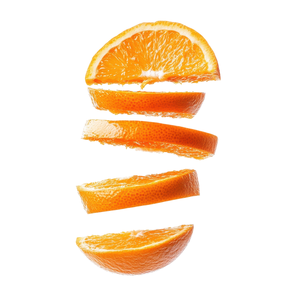 Slices of orange show vibrant color and juicy texture isolated on Transparent background, orange sliced isolated on background png