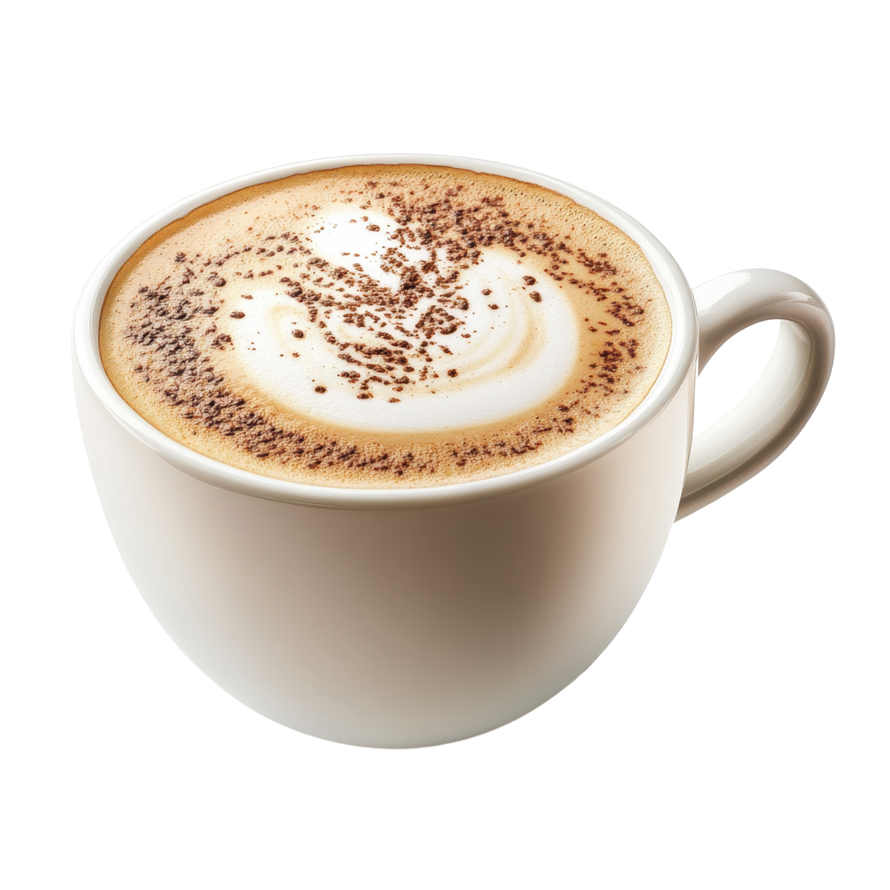 Cappuccino coffee cup with frothy milk and chocolate sprinkles on white background, Cappuccino coffee cup isolated on white background png