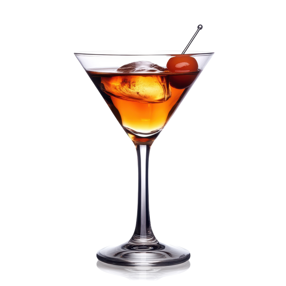 Elegant martini cocktail with ice and cherry on a pristine Transparent background, martini on a isolated on background file, background png