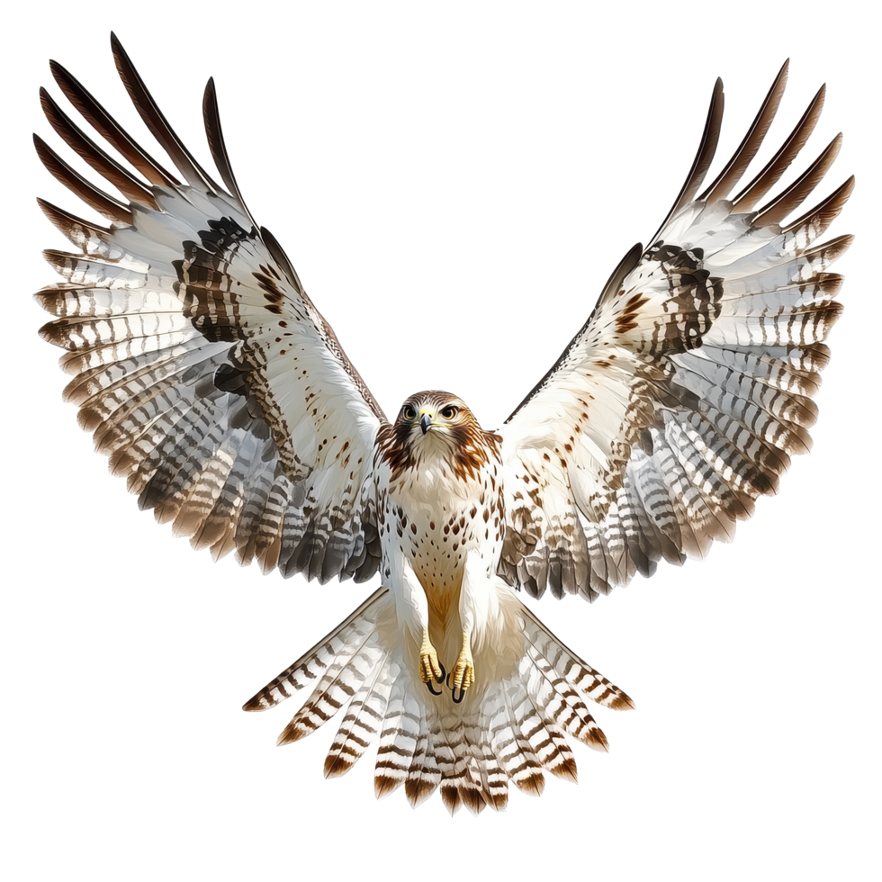 Majestic bird of prey soaring with outstretched wings against a white backdrop, large bird prey with spread wings, Transparent background png