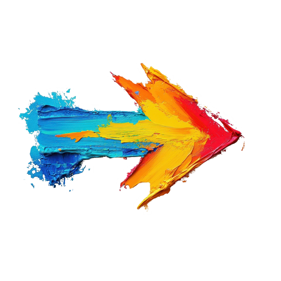 Brightly colored arrow painted on a blue and white surface showcases artistic expression and creativity, colorful painted arrow on a blue surface, Transparent background png