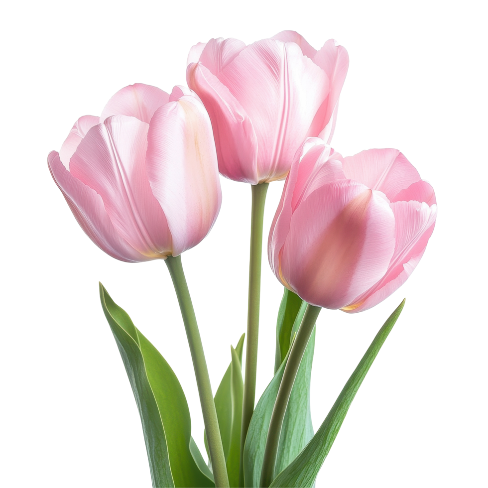 Closeup view of pink tulips against a Transparent background showcasing delicate petals and vibrant colors, Closeup view pink tulips isolated on background png