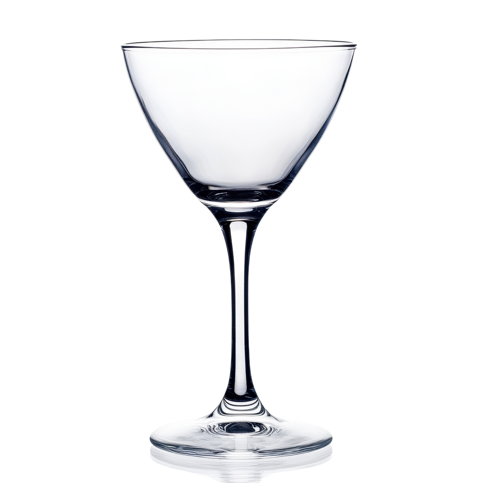 Empty cocktail glass ready for drinks on a white background showcasing elegant design and shape, Empty Cocktail Glass Isolated, white background png