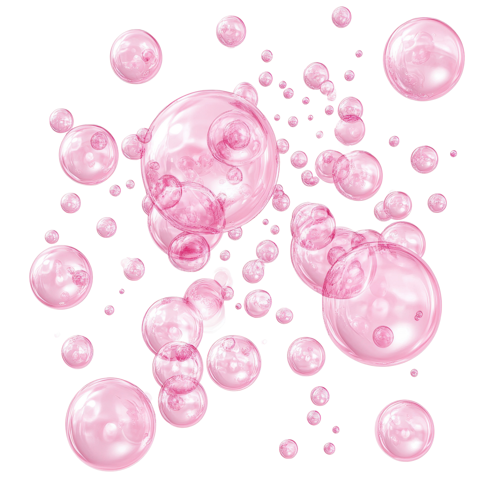 Floating pink bubbles on a Transparent background creating a whimsical and playful atmosphere, pink bubbles isolated on background png