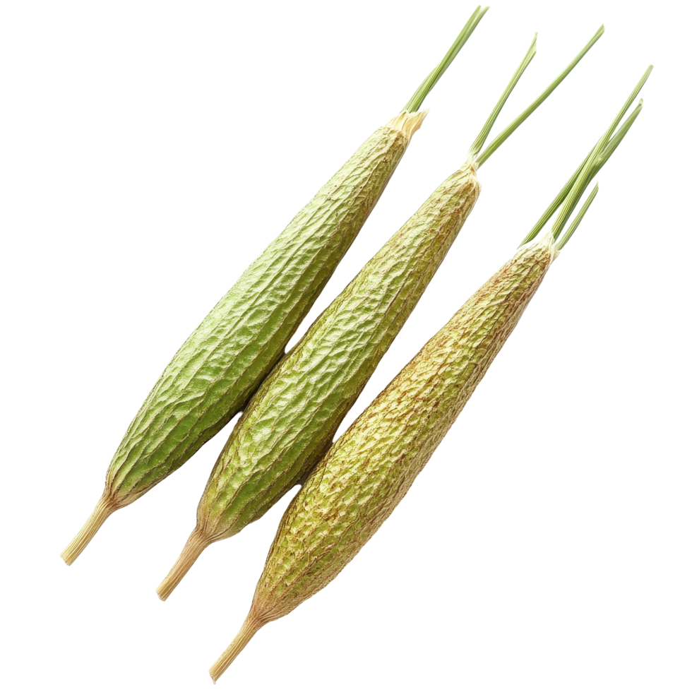 Fresh sesame pods on white background showcasing vibrant green color and unique texture, Fresh sesame pods isolated on white background png