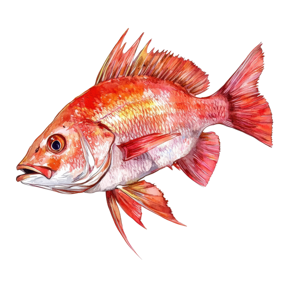 Red snapper fish displayed against a clean Transparent background showcasing its vibrant colors and details, red snapper fish isolated on background png