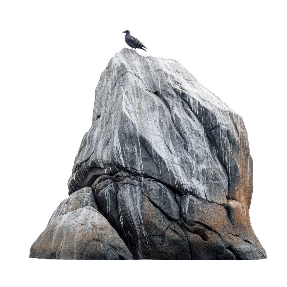 Majestic rock formation with a bird perched on top against a serene backdrop, large rock formation with a bird perched on top, Transparent background png