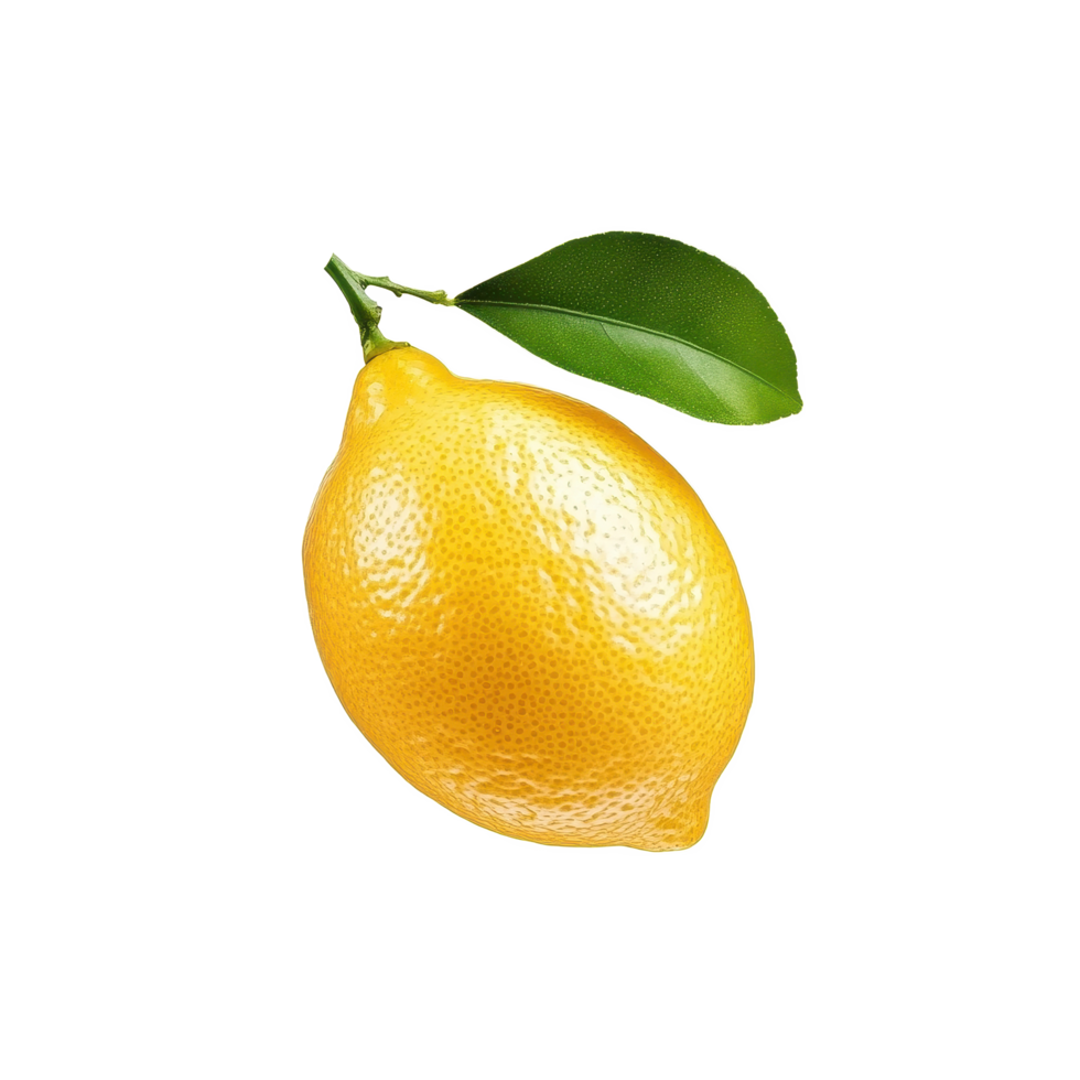 Bright yellow lemon fruit with green leaf isolated on Transparent background for culinary and decorative uses, lemon fruit isolated on background png