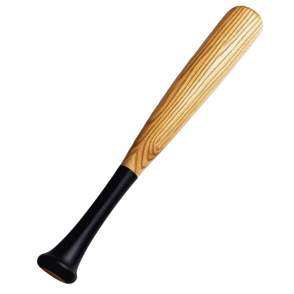 Wooden baseball bat with a black handle against a Transparent background emphasizing craftsmanship and design, Wooden baseball bat with black handle background png