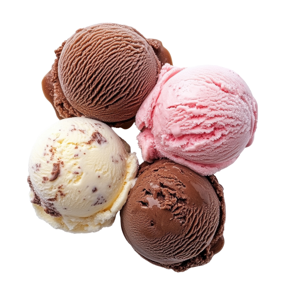 Colorful ice cream scoops in various flavors on white background for dessert lovers, ice cream scoops isolated on white background png
