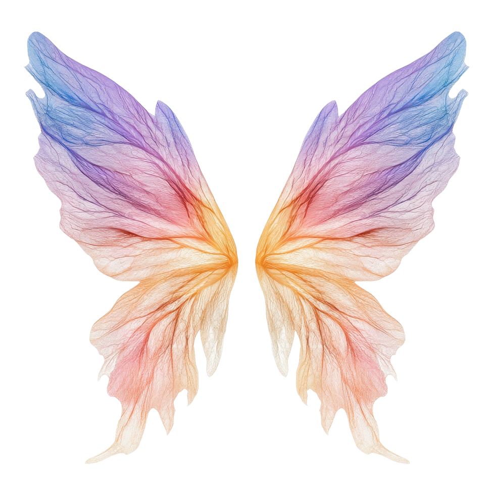 Delicate fairy wings in soft pastel colors perfect for enchanting designs and crafts, Fairy Wings with Soft Pastel Colors, isolated on white background png
