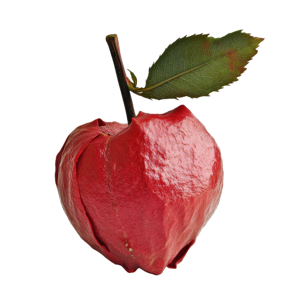 Rose apple with vibrant red skin and green leaf on a plain Transparent background, rose apple on background png