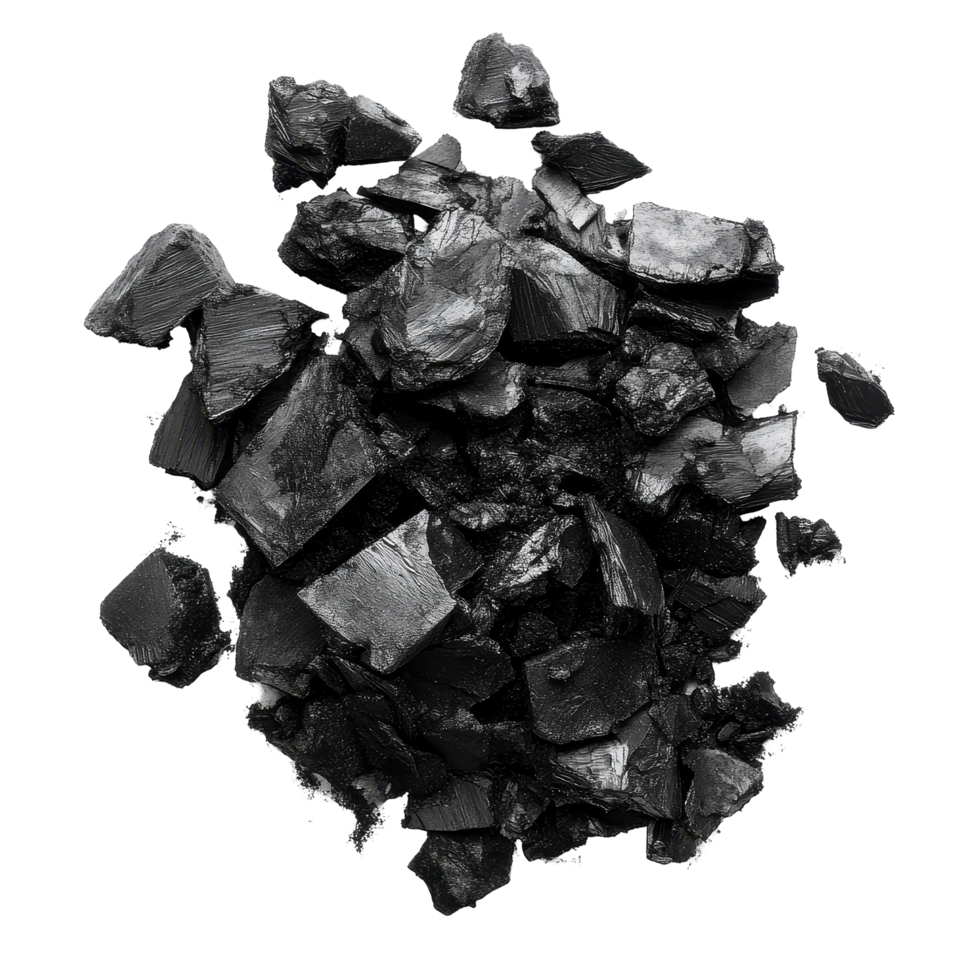 Charcoal fragments isolated on white background showcasing texture and form in detailed arrangement, charcoal isolated on white background png