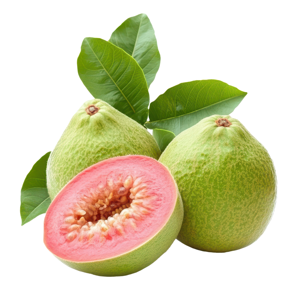Fresh guava tropical fruit isolated on white background showcasing vibrant color and texture, Guava tropical fruitisolated on white background png