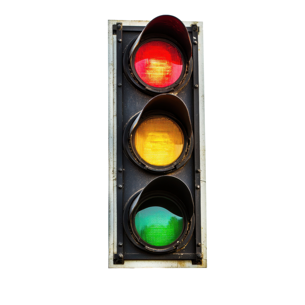 Railway traffic light with red, yellow, and green signals isolated on a Transparent background, Railway traffic light isolated on background png